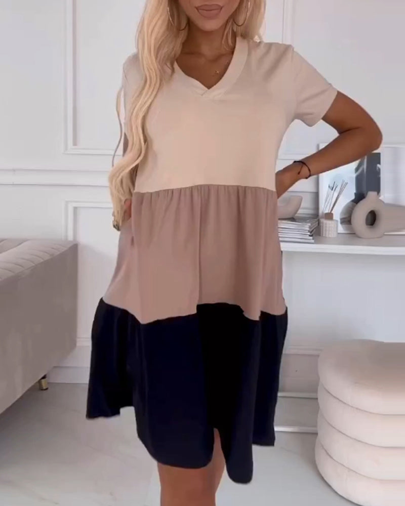 MaisonNox® | Casual Zomerjurk met Korte Mouwen en Color Block Design
