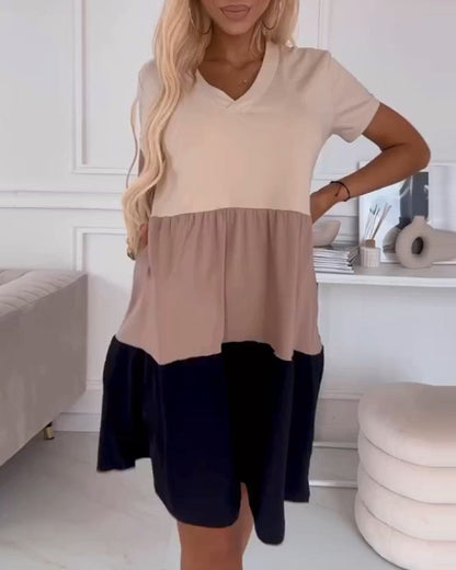 MaisonNox® | Casual Zomerjurk met Korte Mouwen en Color Block Design