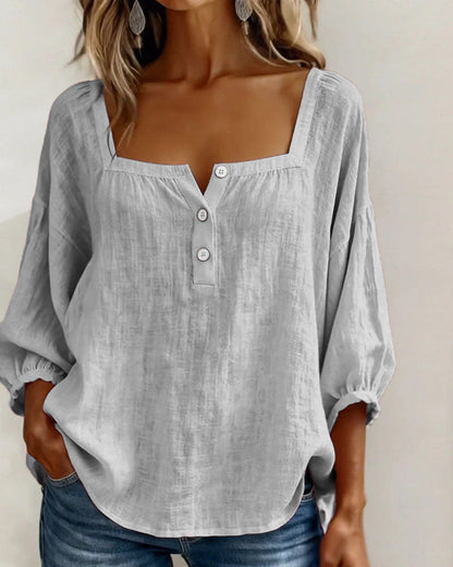 maisonnox® | Eenvoudige blouse met vierkante hals en lange mouwen
