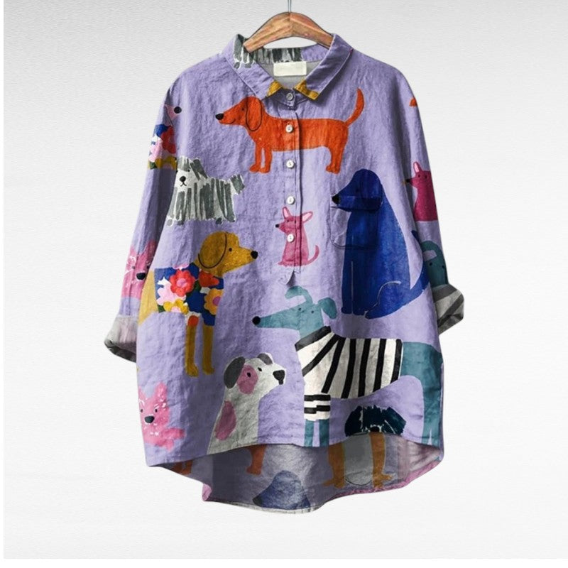 maisonnox®| Exclusieve Damesblouse met Hondenprint