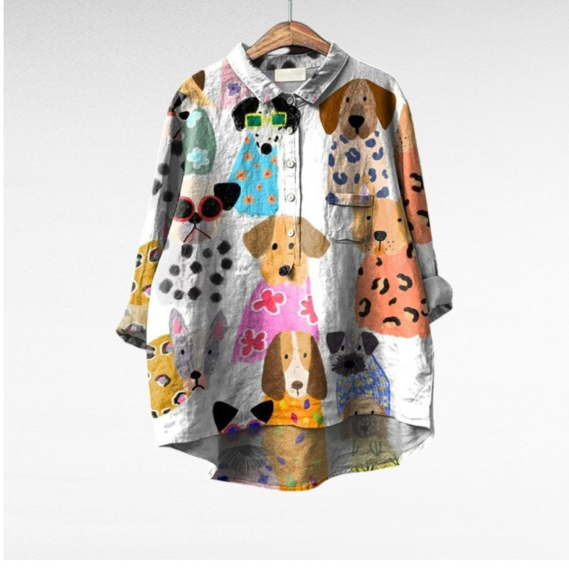 maisonnox®| Exclusieve Damesblouse met Hondenprint