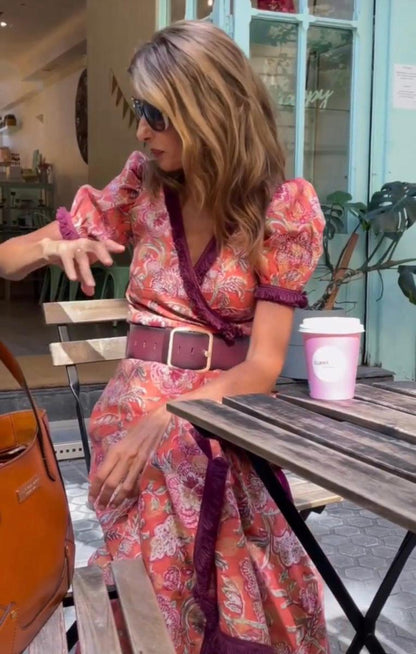 maisonnox® | Elegante Roze Maxi Dress met Korte Mouwen
