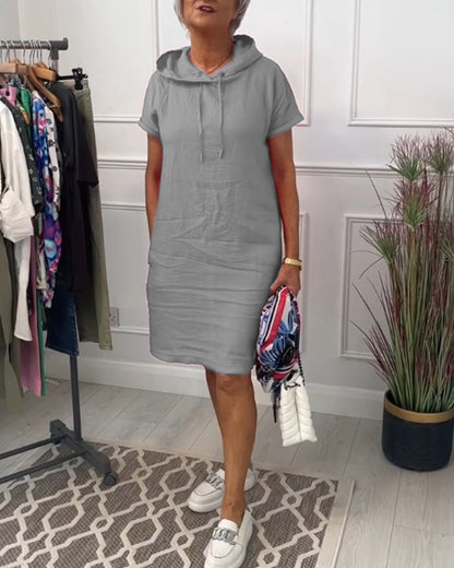 MaisonNox® | Casual Jurk met Kap en Korte Mouwen Perfect voor de Zomer