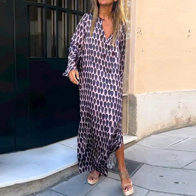 MaisonNox® | Lange Jurk met Geometrische Print en Elegante Snit voor Elke Gelegenheid