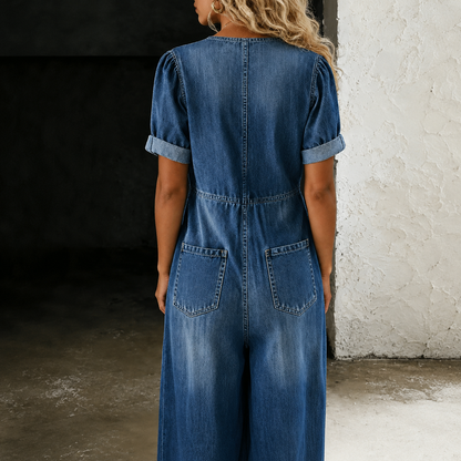 maisonnox® | Denim Jumpsuit met Wijde Pijpen
