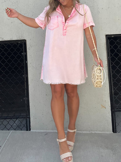 MaisonNox® | Tencel Overhemd Jurk Happy Ends Roze