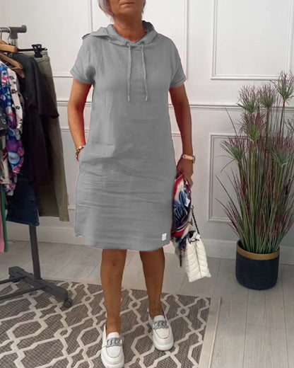 MaisonNox® | Casual Jurk met Kap en Korte Mouwen Perfect voor de Zomer