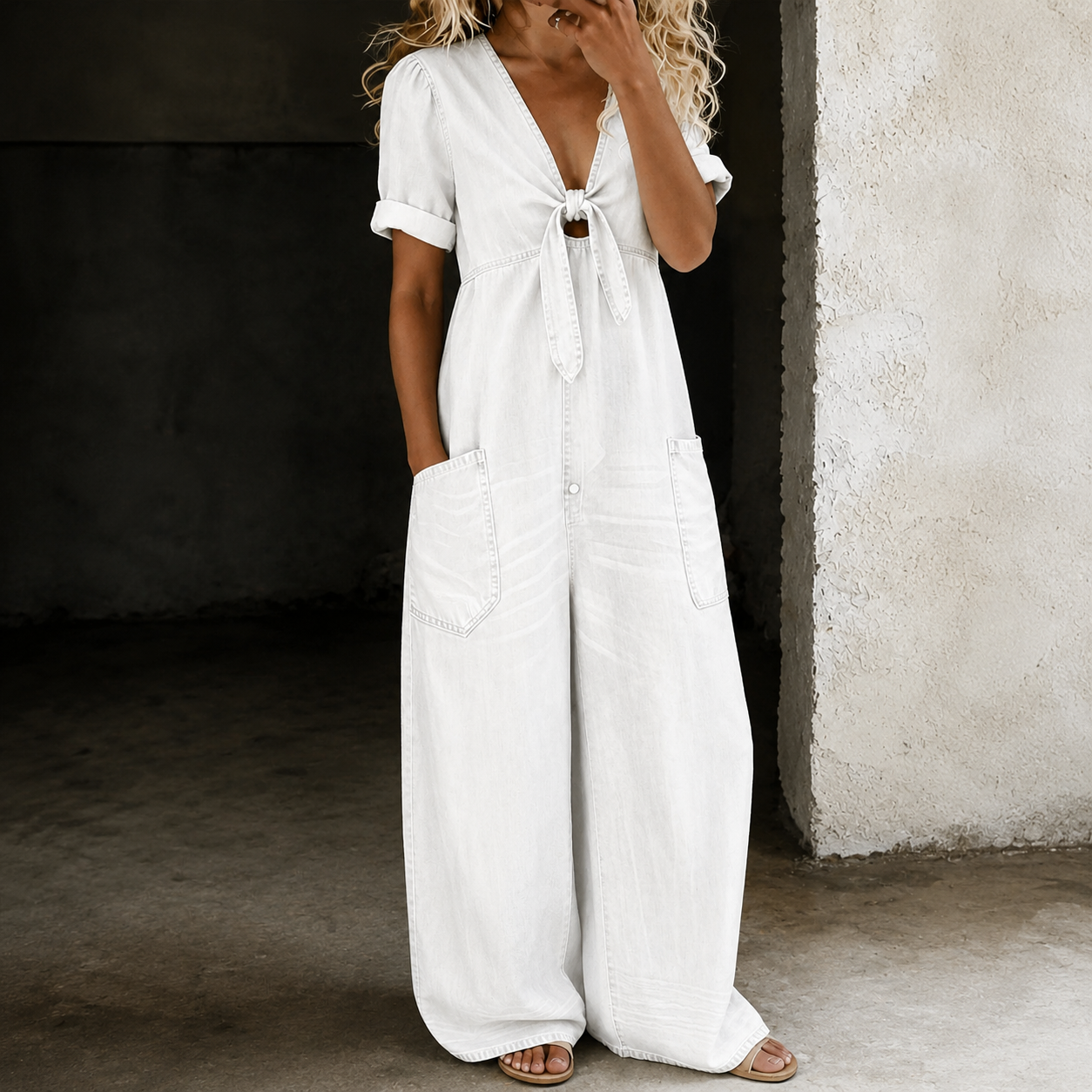 maisonnox® | Denim Jumpsuit met Wijde Pijpen