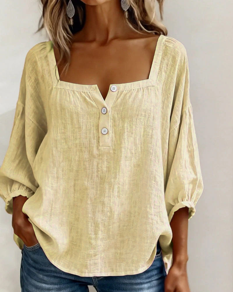 maisonnox® | Eenvoudige blouse met vierkante hals en lange mouwen