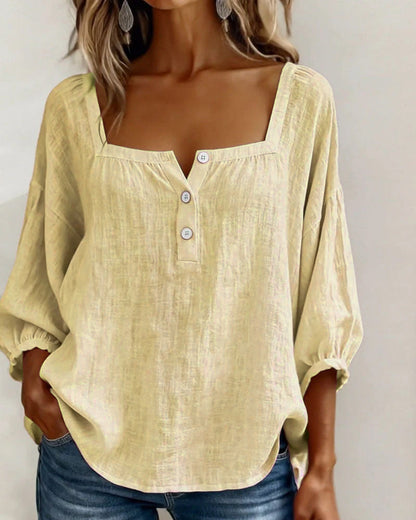 maisonnox® | Eenvoudige blouse met vierkante hals en lange mouwen