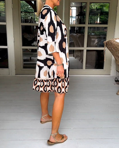 MaisonNox® | Geprinte Jurk met 3/4 Mouwen en A-Lijn Snit voor een Elegante en Ontspannen Look