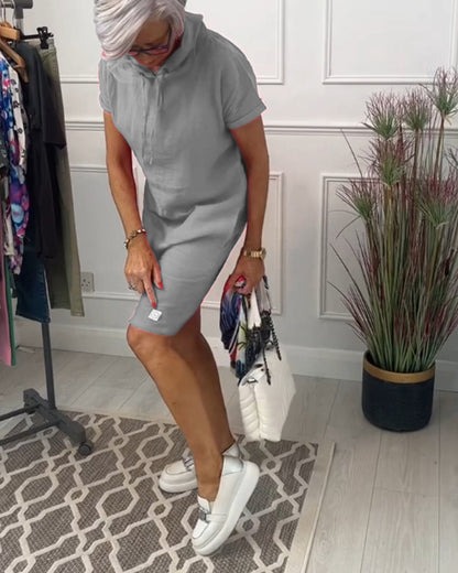 MaisonNox® | Casual Jurk met Kap en Korte Mouwen Perfect voor de Zomer
