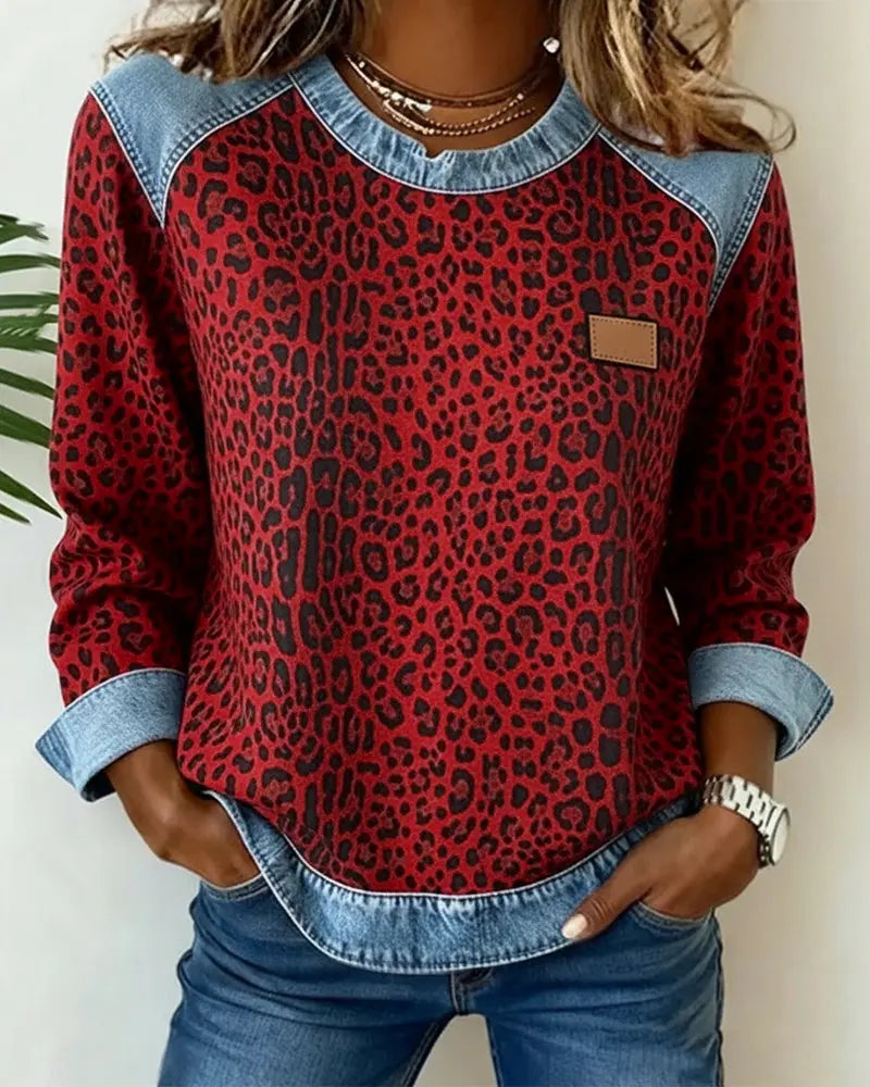 MaisonNox®| Leopard Patchwork Trui met Flatterende Pasvorm en Dagelijks Comfort