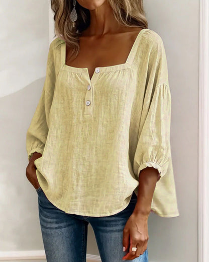 maisonnox® | Eenvoudige blouse met vierkante hals en lange mouwen