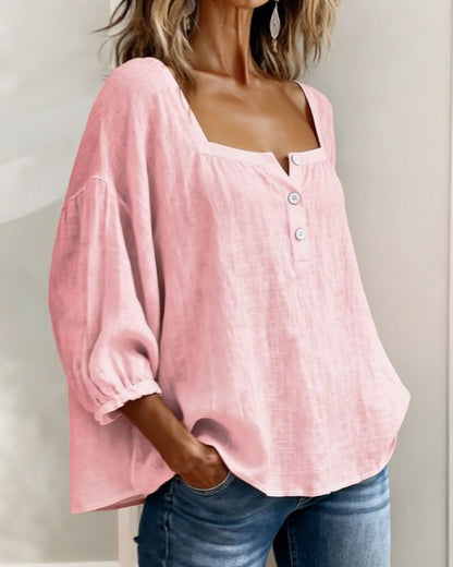 maisonnox® | Eenvoudige blouse met vierkante hals en lange mouwen