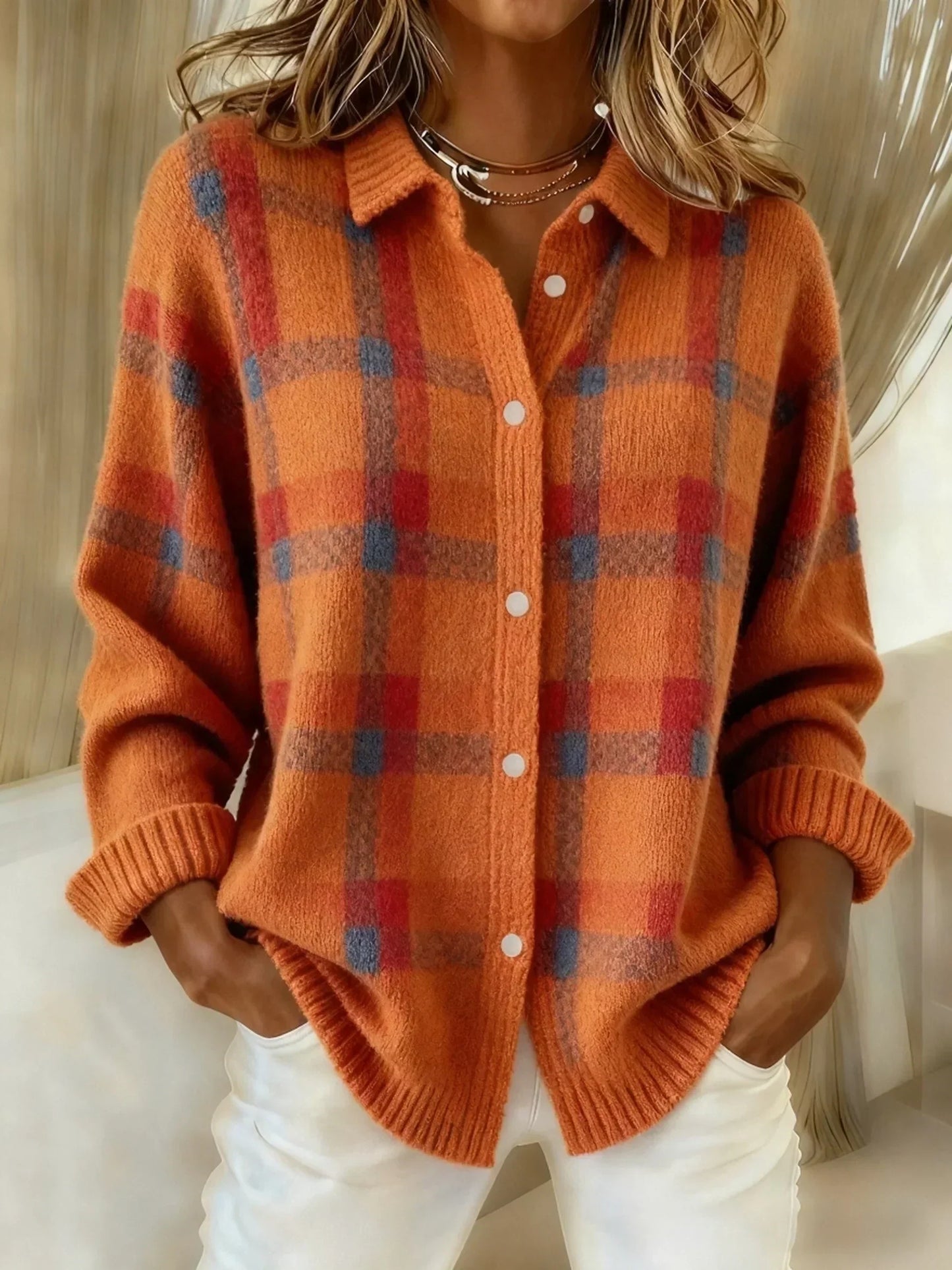MaisonNox®| Retro Geruit Casual Trui met Contrast