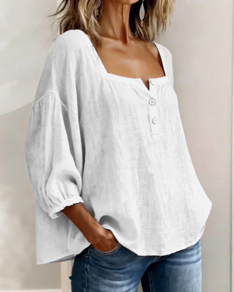 maisonnox® | Eenvoudige blouse met vierkante hals en lange mouwen