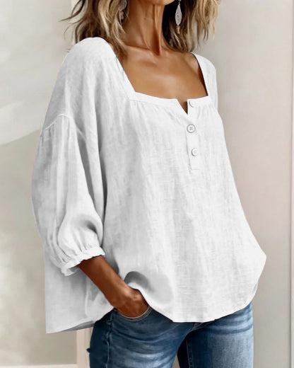 maisonnox® | Eenvoudige blouse met vierkante hals en lange mouwen