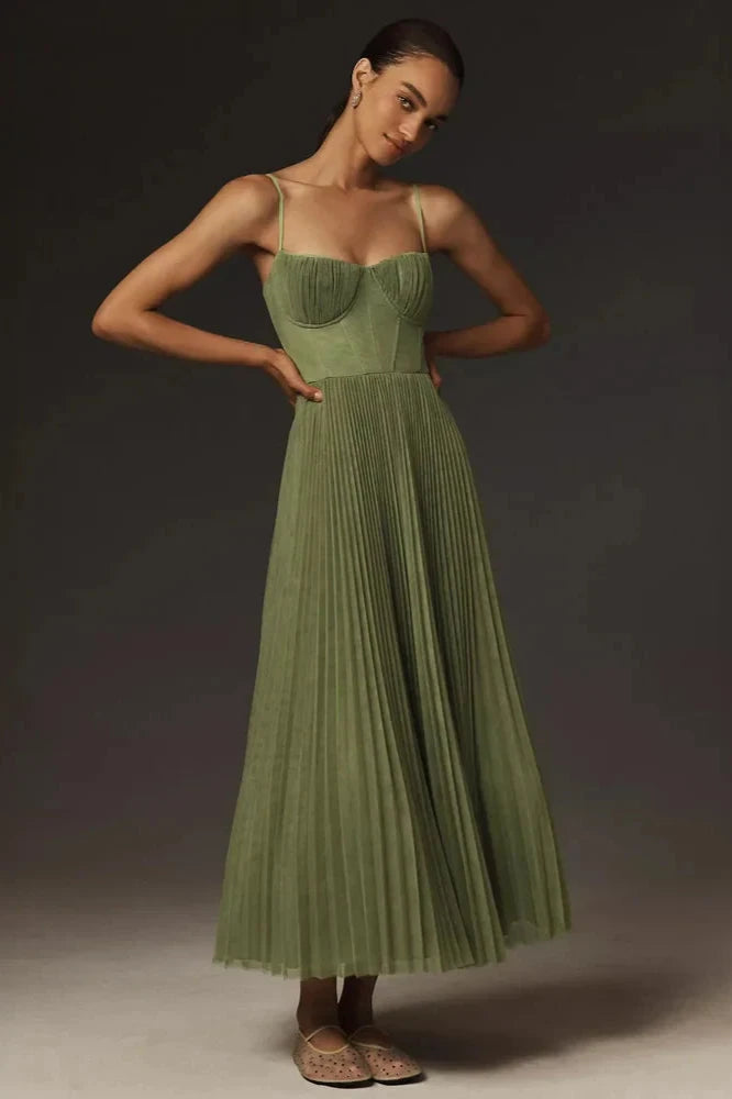 MaisonNox® | Elegante Plissé Midi Jurk voor Ceremonies en Speciale Gelegenheden