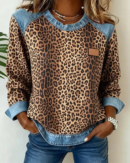 MaisonNox®| Leopard Patchwork Trui met Flatterende Pasvorm en Dagelijks Comfort