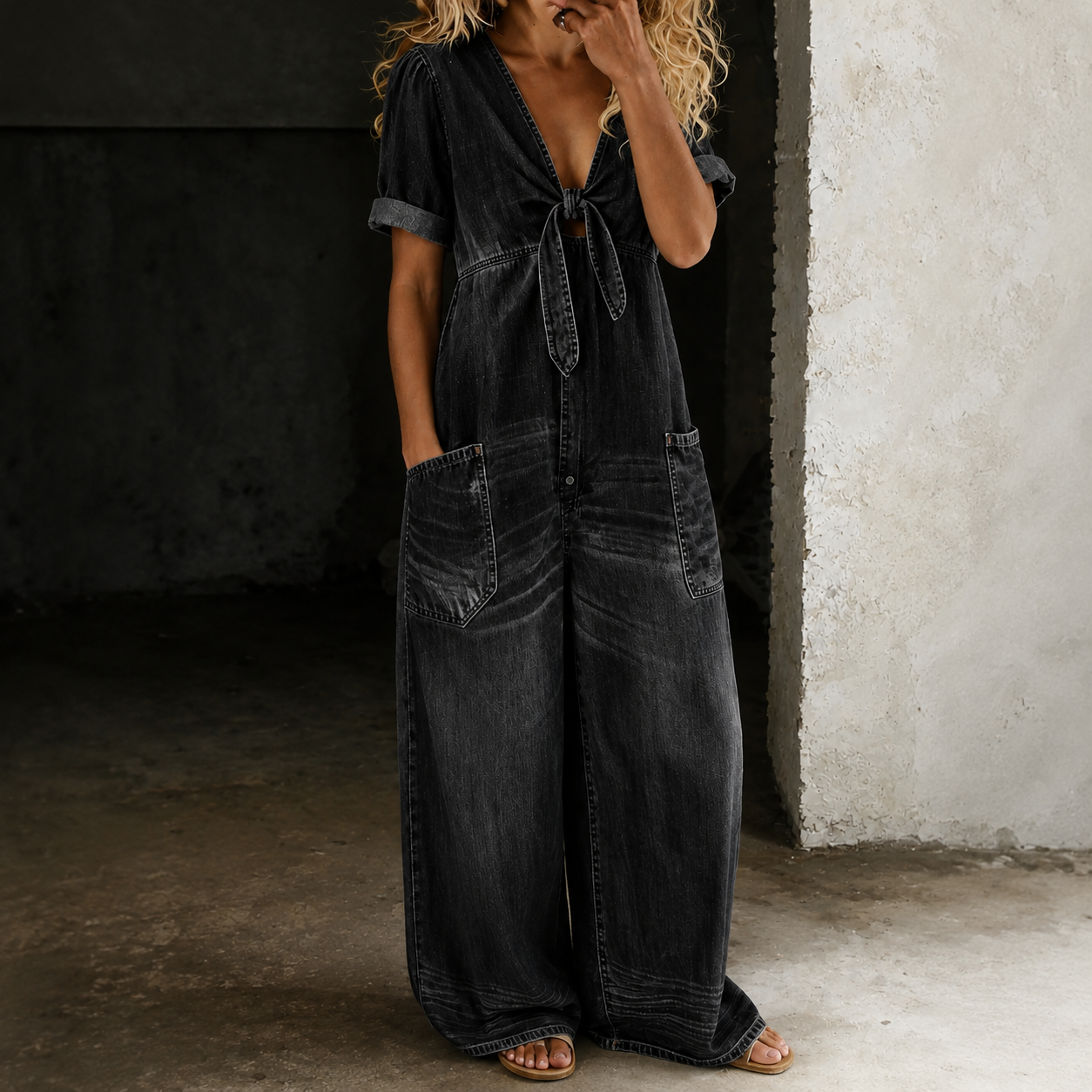 maisonnox® | Denim Jumpsuit met Wijde Pijpen