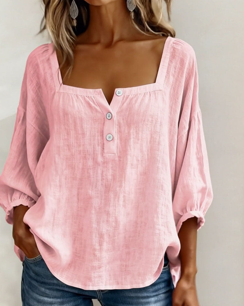 maisonnox® | Eenvoudige blouse met vierkante hals en lange mouwen