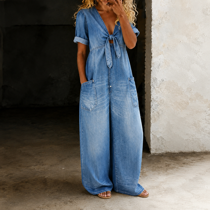 maisonnox® | Denim Jumpsuit met Wijde Pijpen