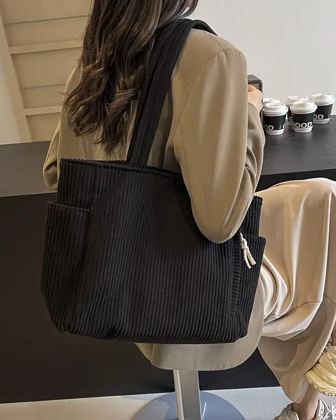 MaisonNox® | Geribbelde Totetas met Koorddetail