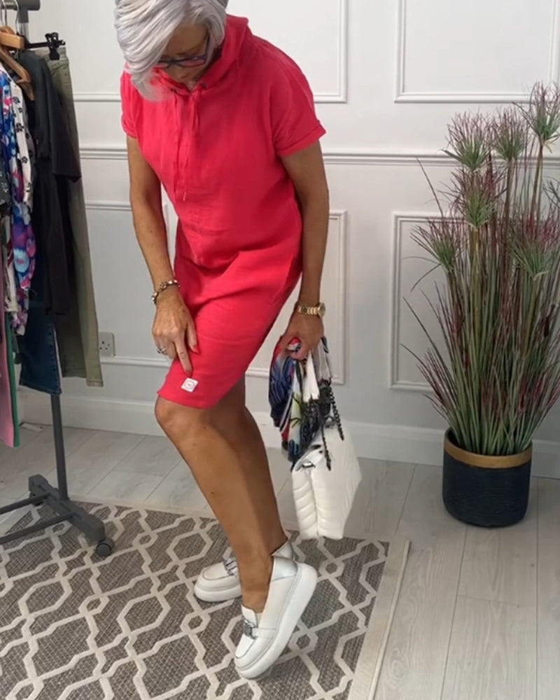 MaisonNox® | Casual Jurk met Kap en Korte Mouwen Perfect voor de Zomer