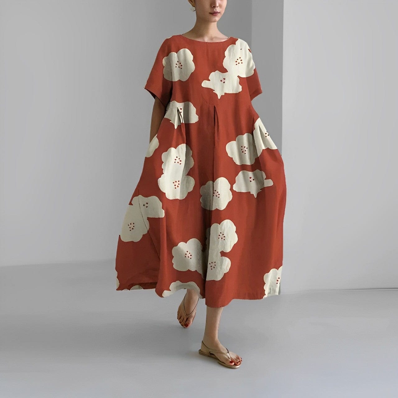 maisonnox® | Lange Damesjurk met Bloemenprint en Korte Mouwen (TIJDELIJK 1+1 GRATIS!)