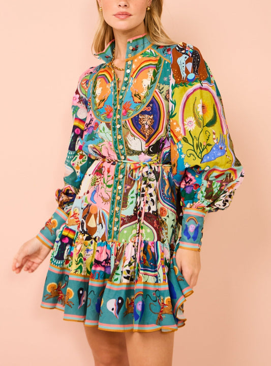 MaisonNox® | Casual mini-jurk met graffiti-print Evergreen