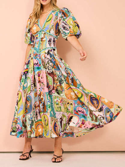 MaisonNox® | Casual midi-jurk met graffiti-print Evergreen