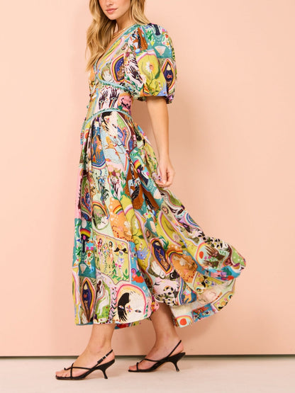 MaisonNox® | Casual midi-jurk met graffiti-print Evergreen