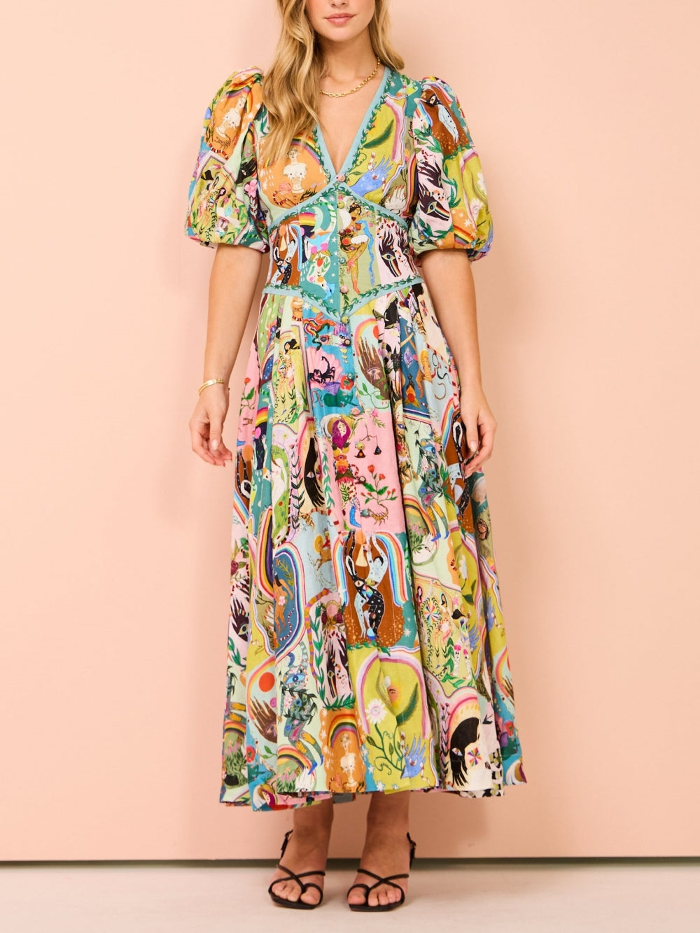 MaisonNox® | Casual midi-jurk met graffiti-print Evergreen