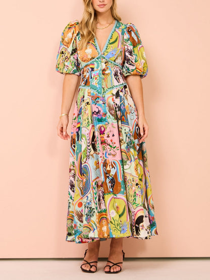 MaisonNox® | Casual midi-jurk met graffiti-print Evergreen