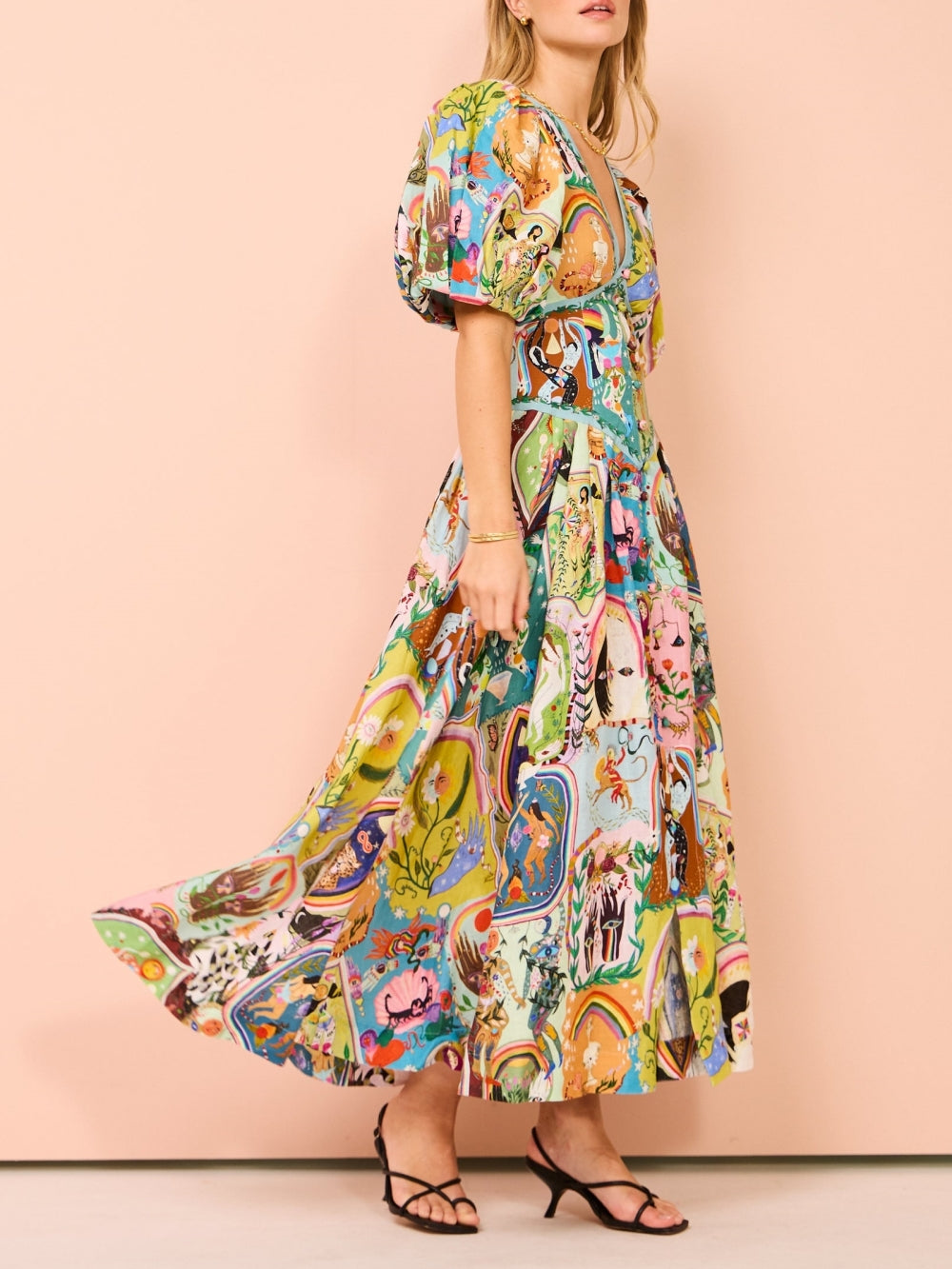 MaisonNox® | Casual midi-jurk met graffiti-print Evergreen