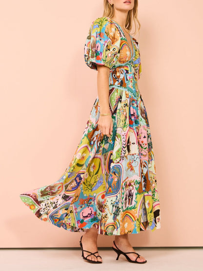 MaisonNox® | Casual midi-jurk met graffiti-print Evergreen