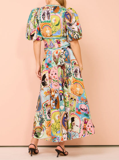 MaisonNox® | Casual midi-jurk met graffiti-print Evergreen