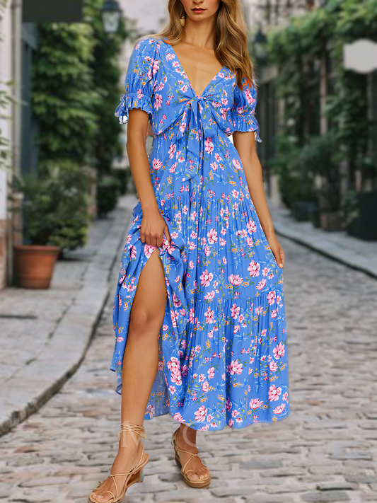 MaisonNox® | Bloemen strandjurk met korte mouwen