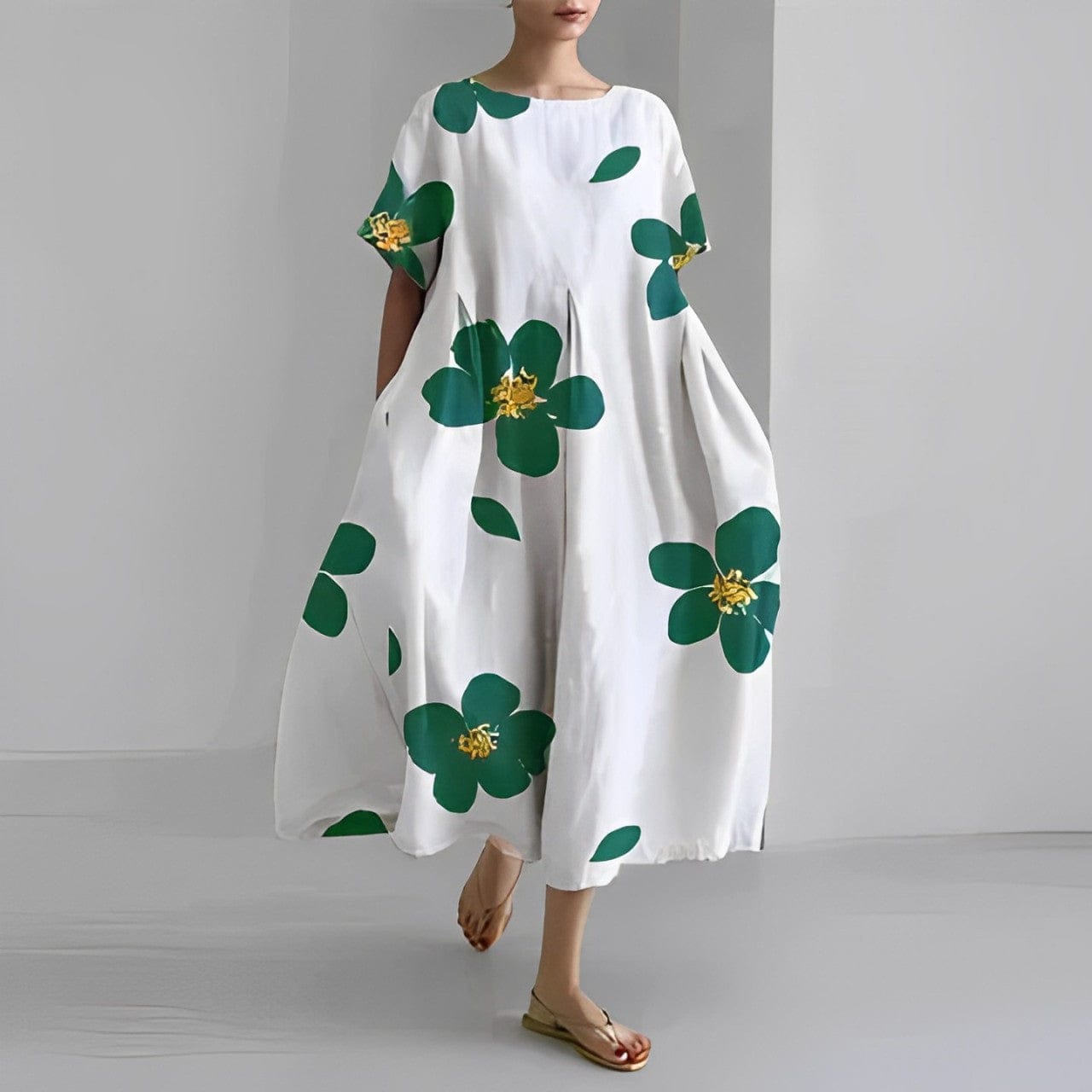 maisonnox® | Lange Damesjurk met Bloemenprint en Korte Mouwen (TIJDELIJK 1+1 GRATIS!)