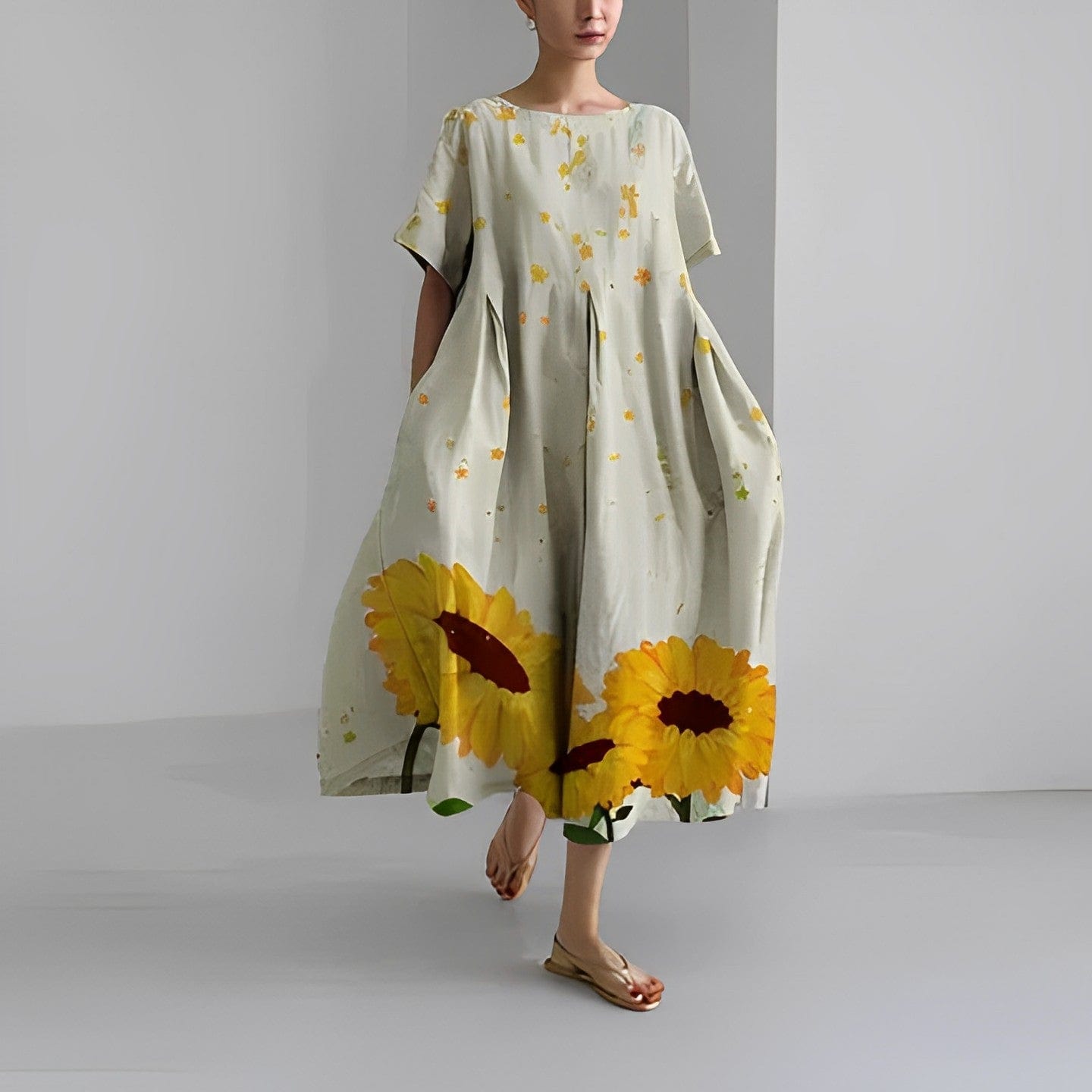 maisonnox® | Lange Damesjurk met Bloemenprint en Korte Mouwen (TIJDELIJK 1+1 GRATIS!)
