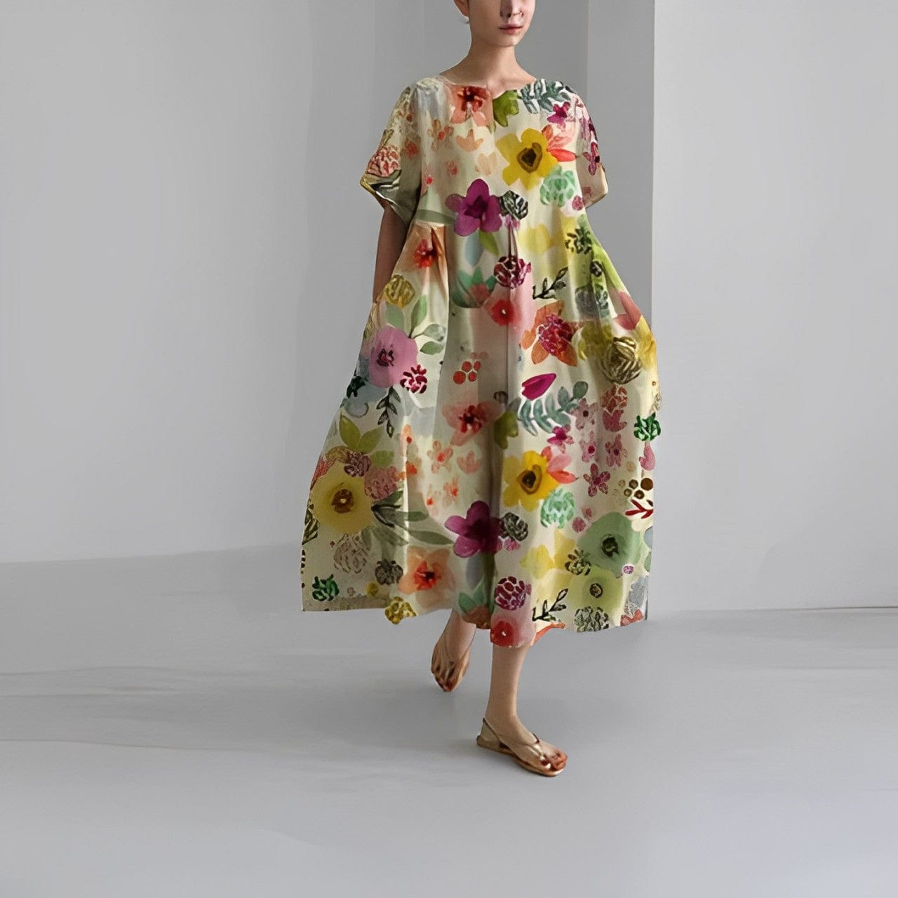 maisonnox® | Lange Damesjurk met Bloemenprint en Korte Mouwen (TIJDELIJK 1+1 GRATIS!)