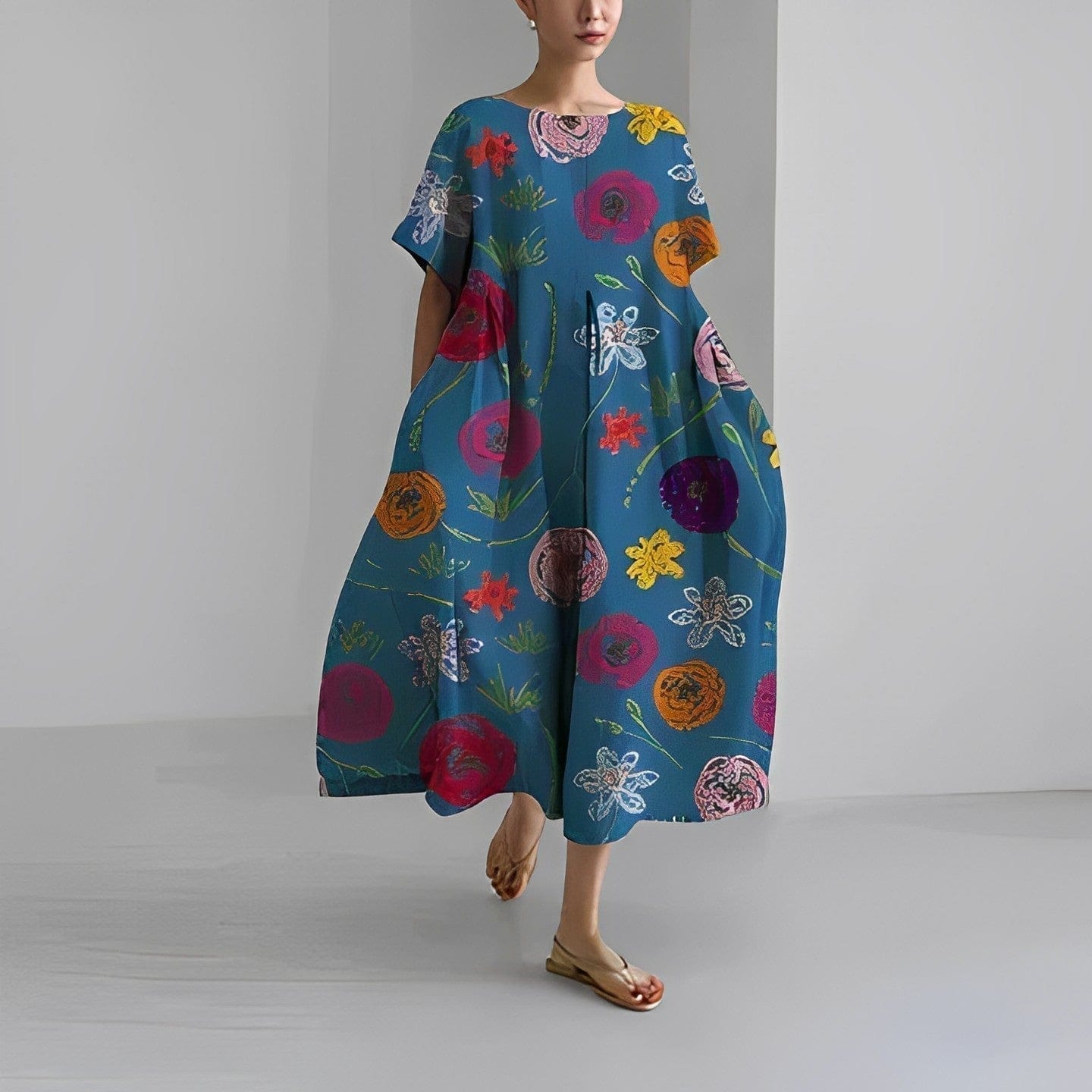 maisonnox® | Lange Damesjurk met Bloemenprint en Korte Mouwen (TIJDELIJK 1+1 GRATIS!)
