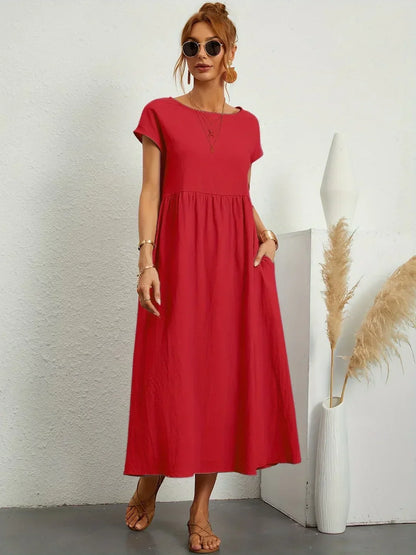 maisonnox® | Midi-jurk met vloeiende stof en tijdloze elegantie