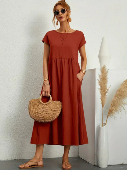 maisonnox® | Midi-jurk met vloeiende stof en tijdloze elegantie