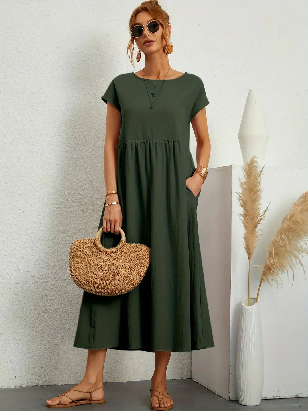 maisonnox® | Midi-jurk met vloeiende stof en tijdloze elegantie