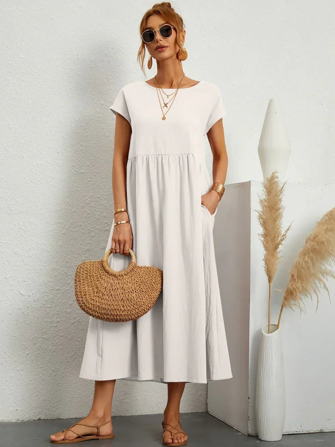 maisonnox® | Midi-jurk met vloeiende stof en tijdloze elegantie