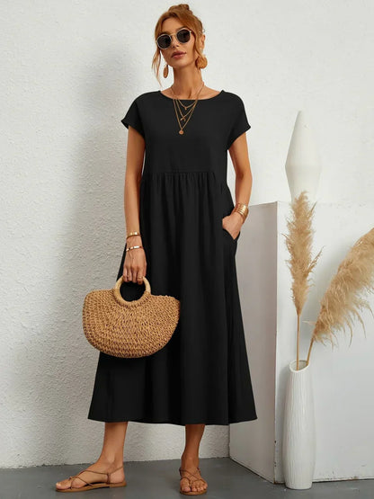 maisonnox® | Midi-jurk met vloeiende stof en tijdloze elegantie