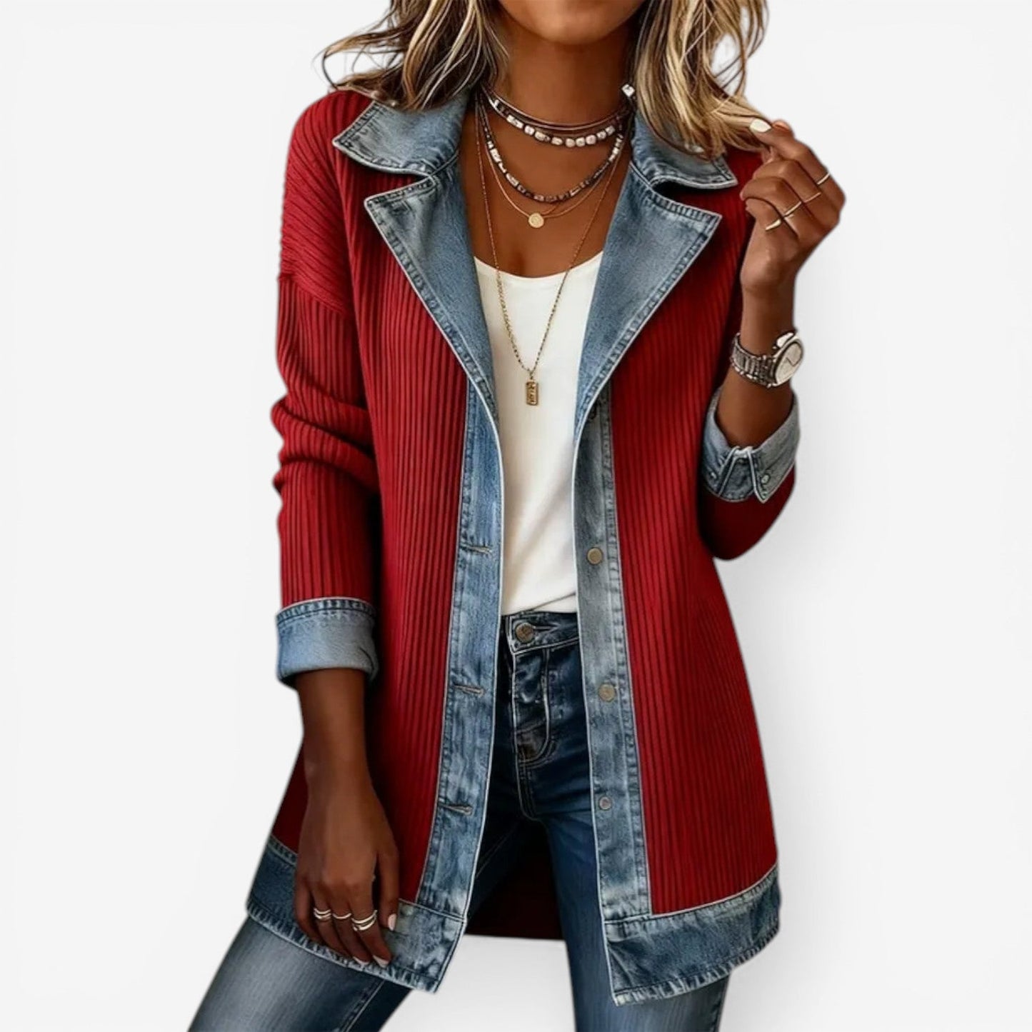 maisonnox® | Denim Jas van Gemengde Stoffen