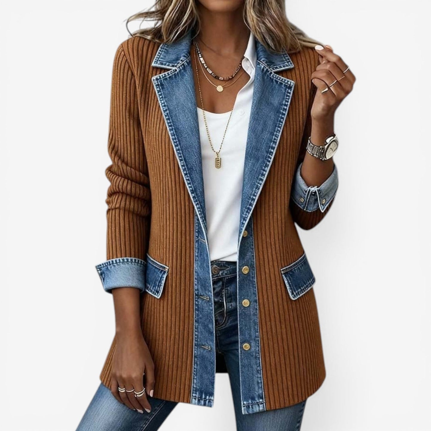 maisonnox® | Denim Jas van Gemengde Stoffen
